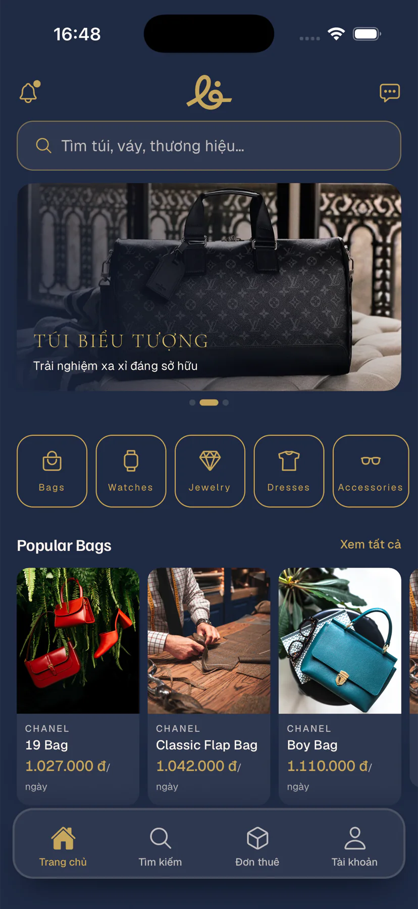 Màn hình trang chủ LENDI trên iPhone simulator